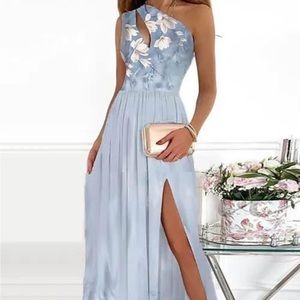 One shoulder floral maxi dress